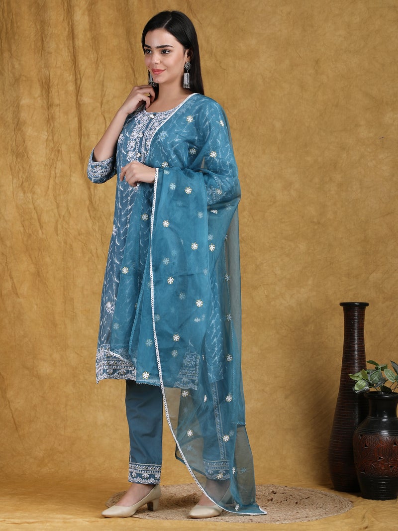 Shifory Embroidered Green Kurta Pant & Dupatta Set for Women - Image 2